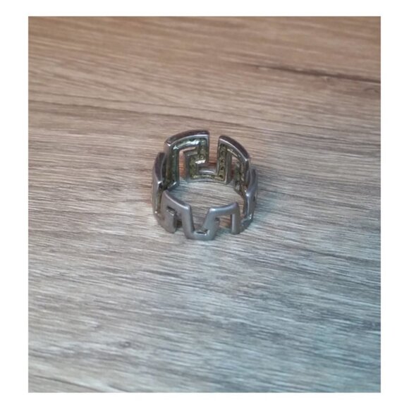 Sterling Silver 925 Aztec Design CZ Stones Band Ring Unisex Dressy  Geometric - Picture 2 of 5